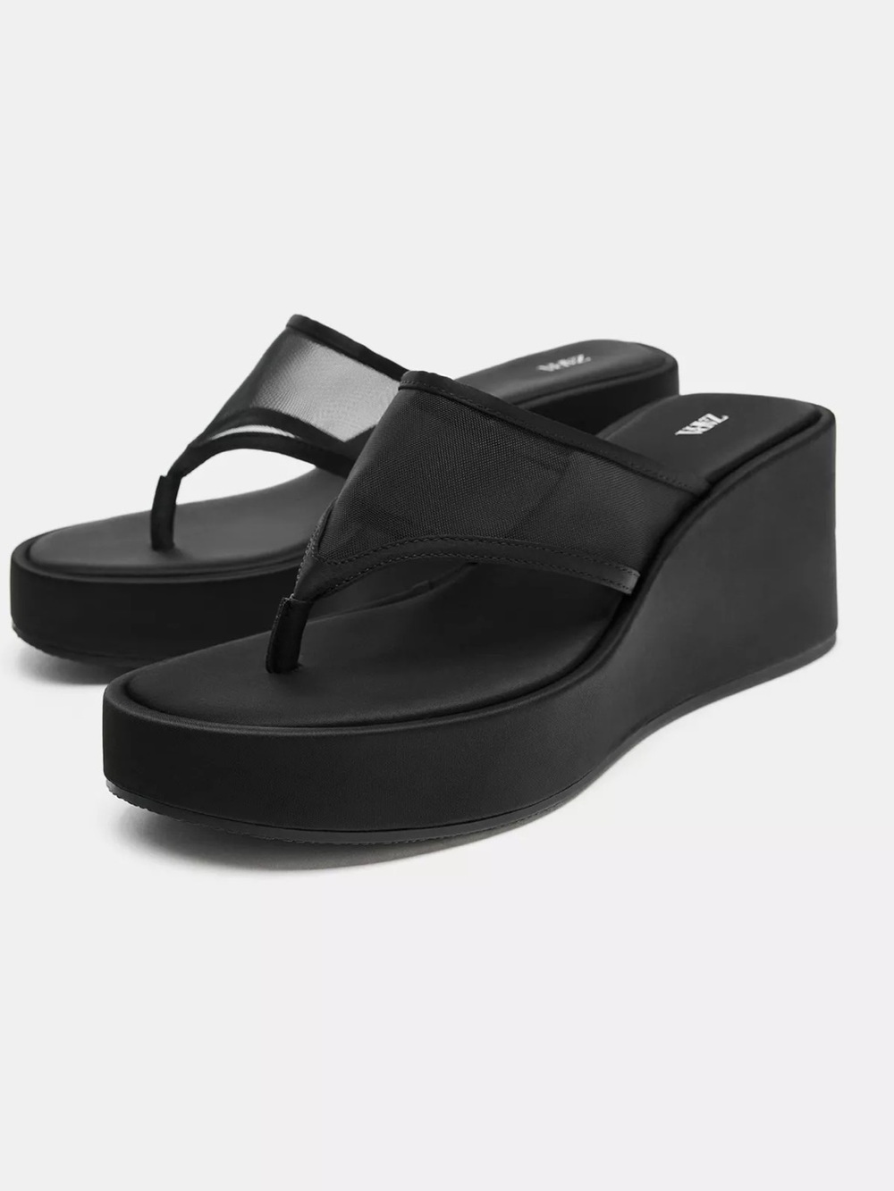 NWT Zara Mesh Strap Wedges Black Size 38 US 7.5